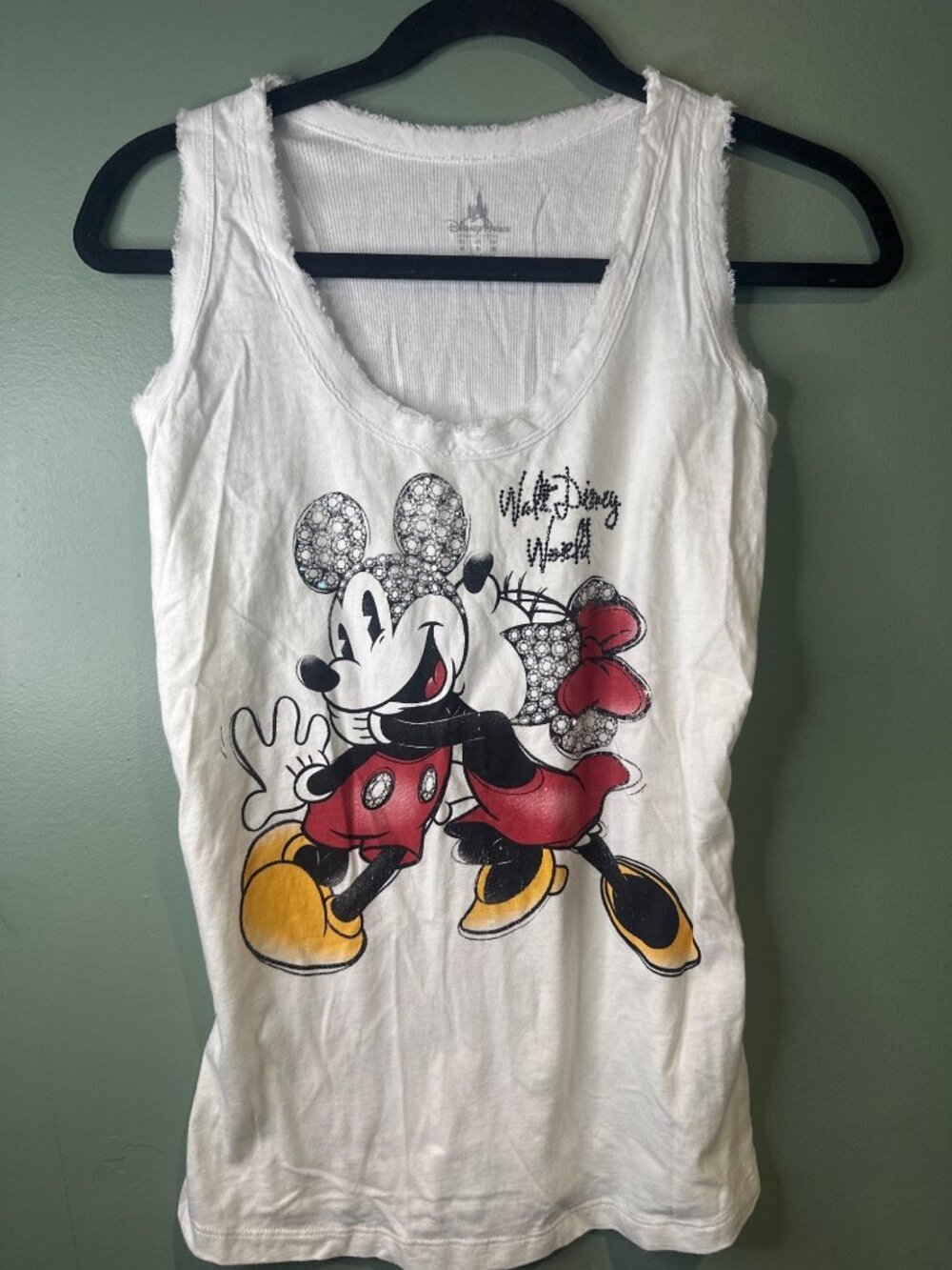 Disney Parks Mickey & Minnie Fringe Hem Tank Top Size M Cute Graphic vacation